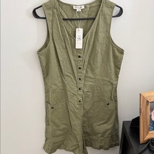Olive Green Sleeveless Button-Down romper
